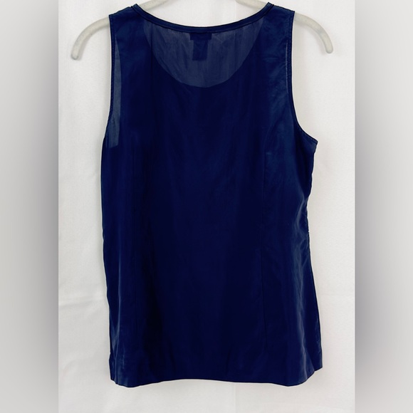 J. Crew - 100% Silk Navy Crew Neck Blouse Tank Raw Edge Pleating Front Detail 2 - Picture 4 of 5